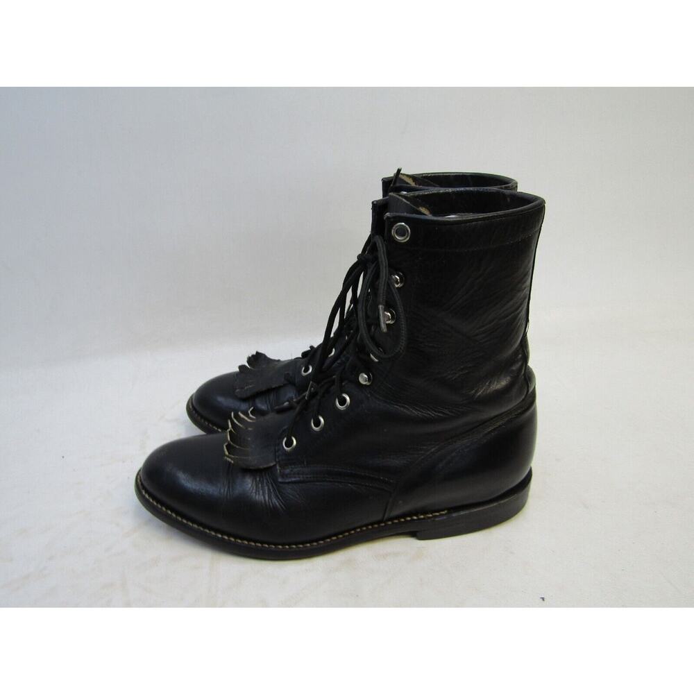 COWTOWN Mens Size 7.5 D Black Leather Laces Cowboy Western Boots
